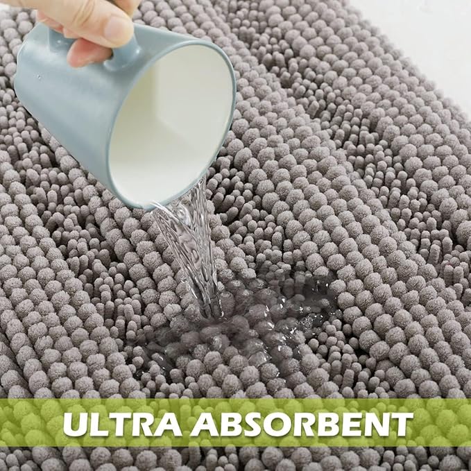 KGORGE Bath Mats for Bathroom - Water Absorbent Chenille Washable Bathroom Kitchen Rugs for Shower Tub Living Room Home Decoration Entryway, Light Gray, 70" W x 24" L, 1 Piece