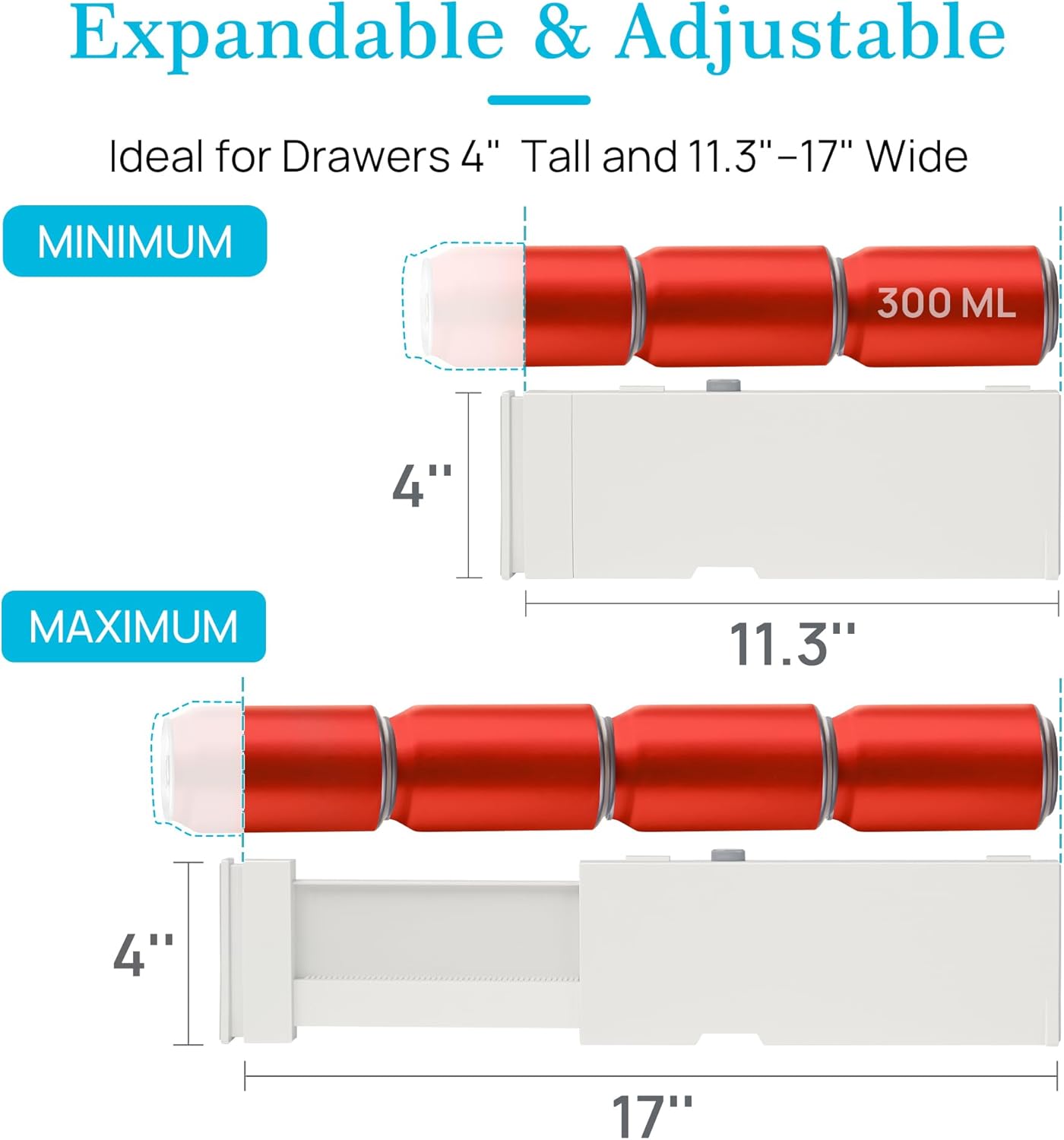 Vtopmart Drawer Dividers for Clothes 8 Pack, Adjustable 4" High Expandable from 11.6"-17" Dresser Drawer Organizer, Plastic Drawers Separators for Dresser, Baby Clothes, Kitchen and Office Storage