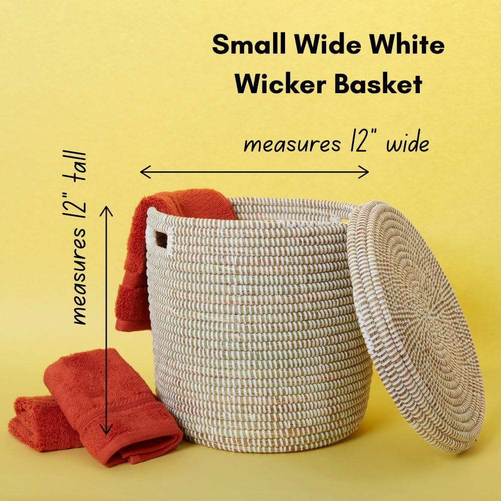 Shelf Basket, Organizing, Home Decor, Wicker Basket, Small Storage for Towels, Toilet Paper, and Toiletries, Woven, 12" wide, White