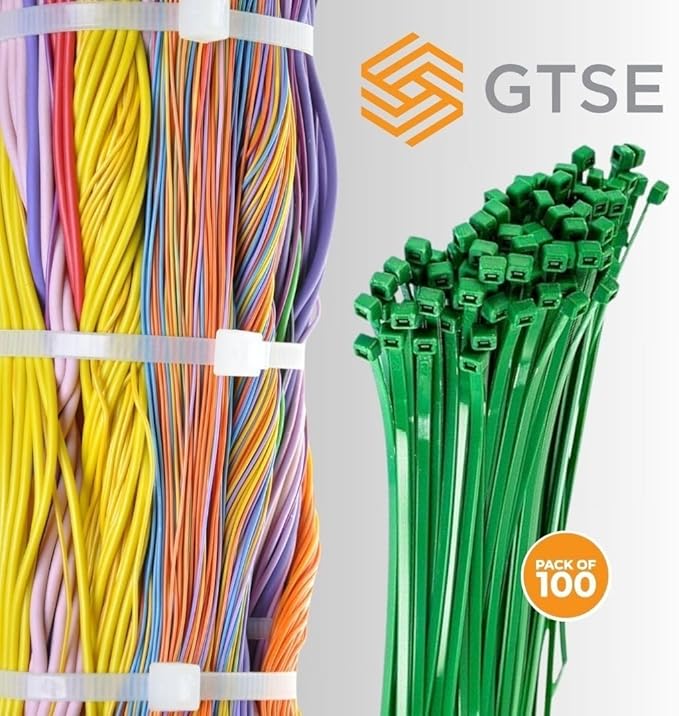 GTSE 12 Inch Green Zip Ties, 100 Pack, 50lb Strength, UV Resistant Long Nylon Cable Ties, Self-Locking 12" Tie Wraps