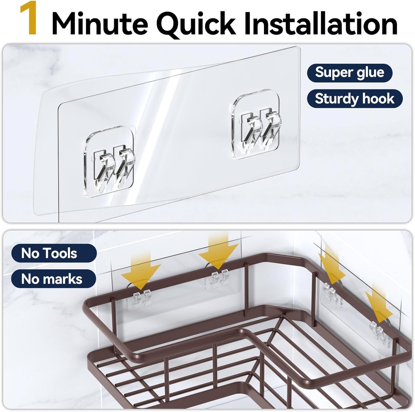 YASONIC Shower Caddy Corner, 3-Pack Adhesive Rustproof Stainless Steel Shower Shelves with Soap Holder, No Drilling Shower Organizer Corner for Dorm, Renters Bathroom, Bronze