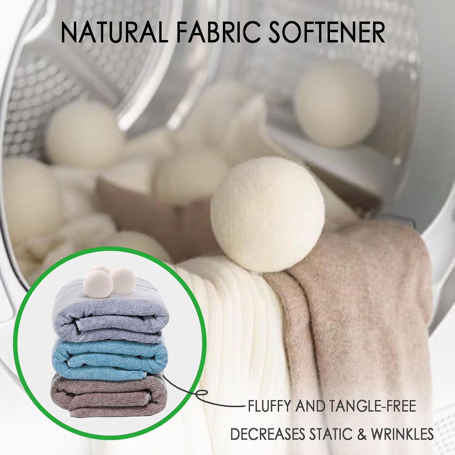 Wool Dryer Balls, 6 Pcs XL Dryer Lint Balls, Reusable Premium Natural Fabric Softener, Efficiently Add Essential Oils Instead of Dryer Sheets, Laundry Room Organization Essentials