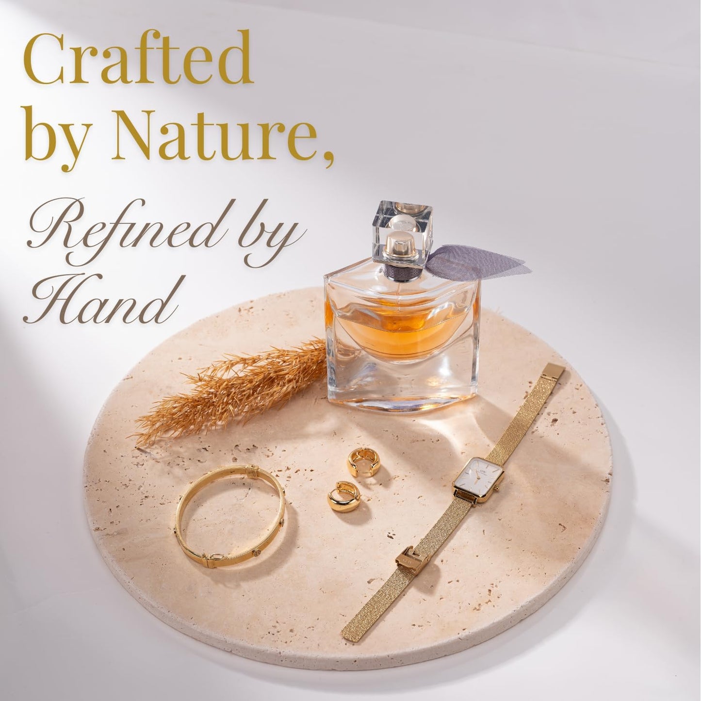 Handcrafted Travertine Tray – Bathroom Counter Organizer, Jewelry Tray, Perfume Organizer & Decorative Tray for Vanity Accessories, Coffee Table Decor & Bathroom Countertop,Stone Tray (Round, Natural)