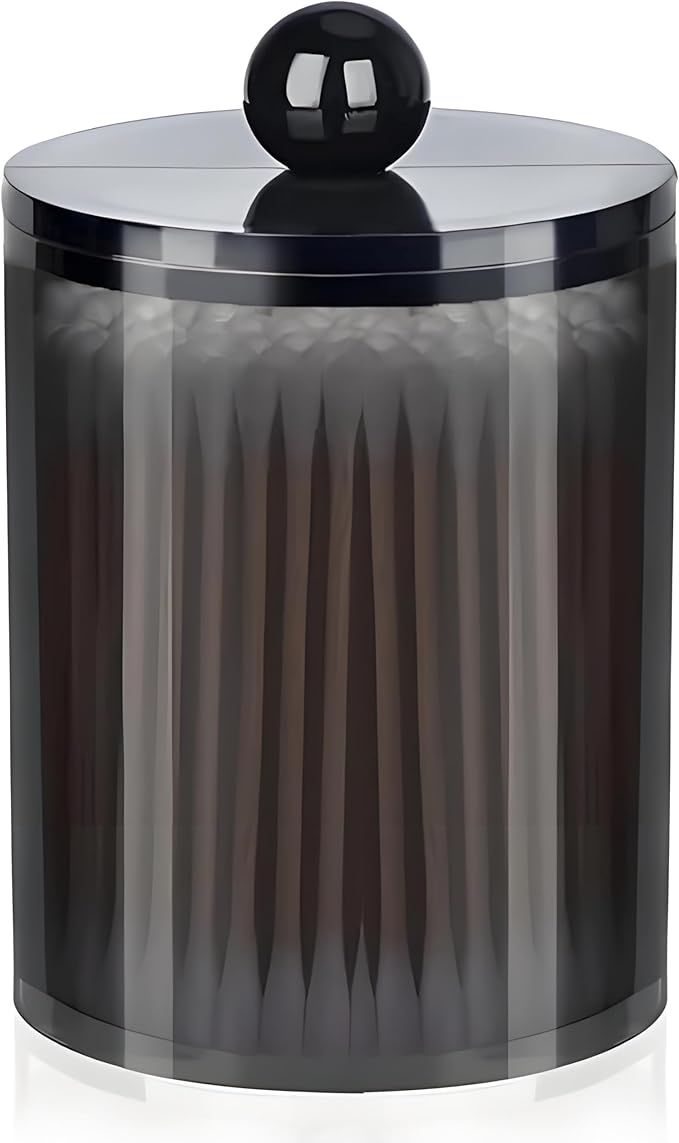 AXX Qtip Dispenser Apothecary Jars Bathroom - Qtip Holder Storage Canister Clear Plastic Jar for Cotton Swab,Q-Tips,Cotton Rounds (Black 1Pcs)