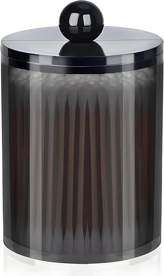AXX Qtip Dispenser Apothecary Jars Bathroom - Qtip Holder Storage Canister Clear Plastic Jar for Cotton Swab,Q-Tips,Cotton Rounds (Black 1Pcs)