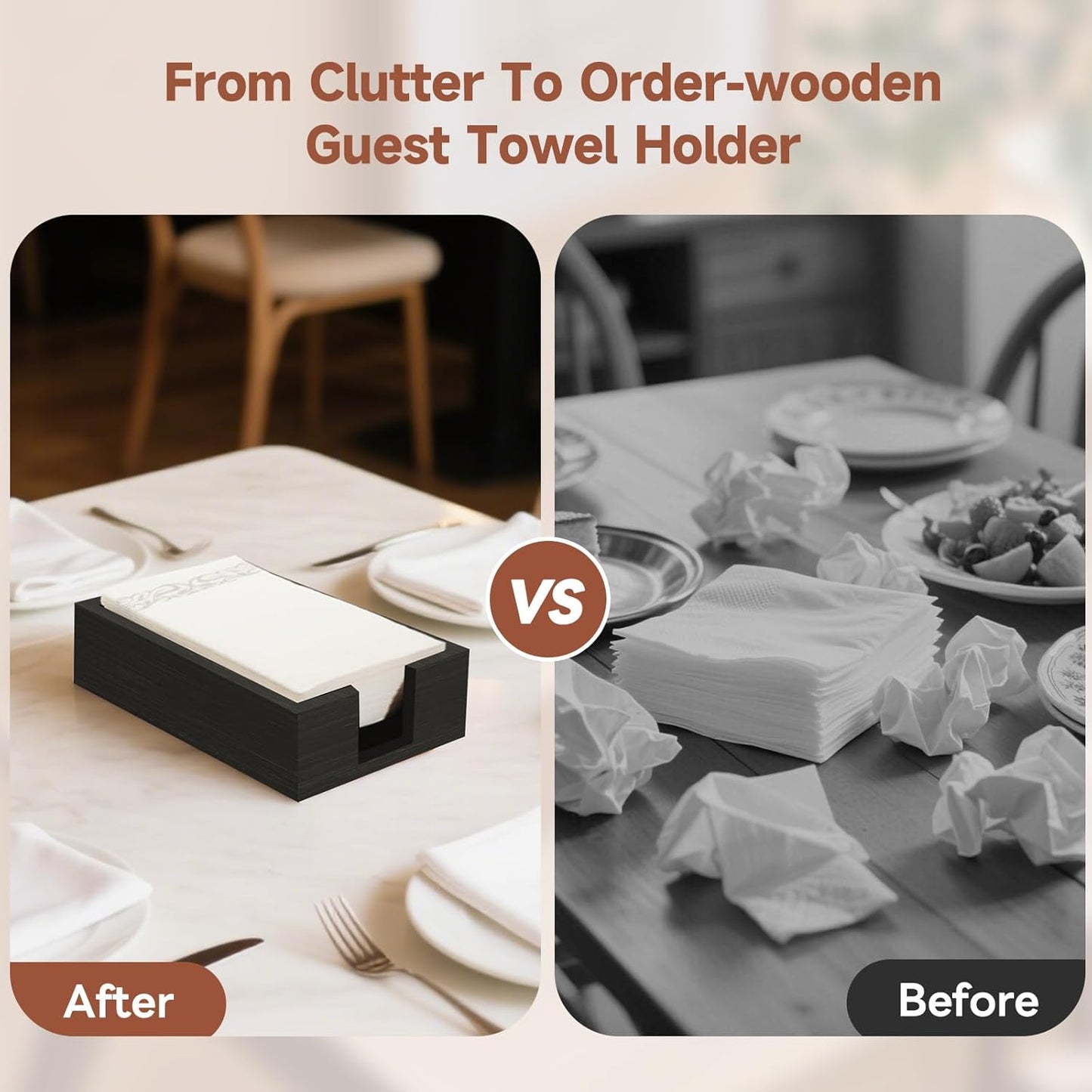 Wooden Guest Towel Holder Tray for Bathroom, Black Bamboo Counter Rectangular Bathroom Napkin Holder for Ktichen, Modern Disposable Hand Towel Holder Tray for Home, Bar, Hotel, Office