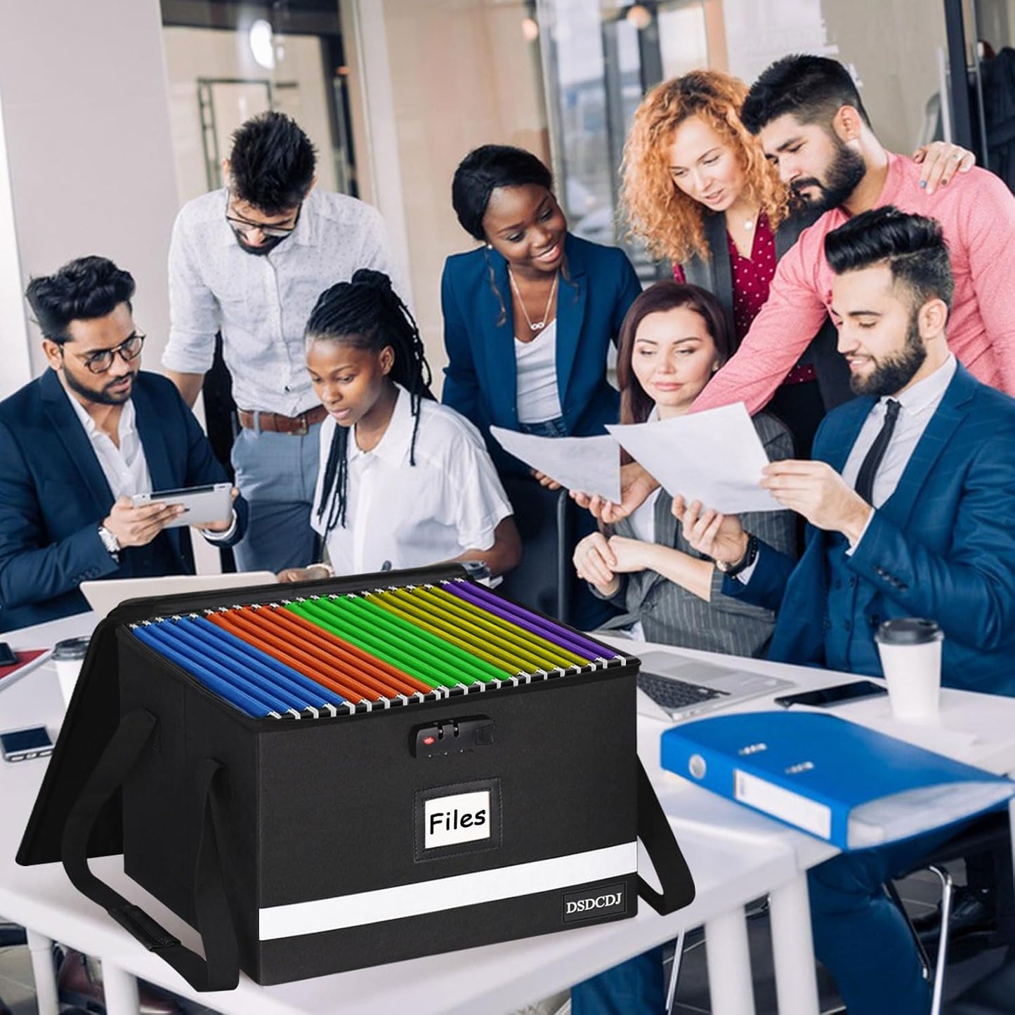 File Box with Lock - Portable File Organizer Box with Handle, Sturdy Important Document Organizer with Label, Slide, Reflective Strip for Hanging Letter/Legal Folder