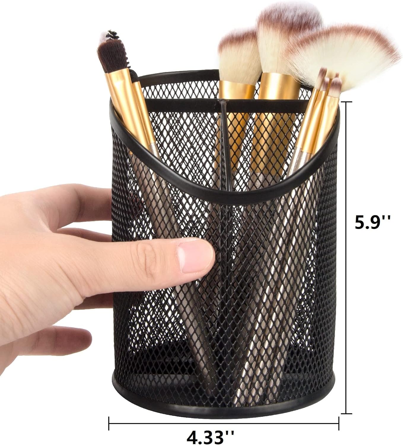 2 Pack Pen Holder Mesh Round Pencil Holder Desktop Organizer 3 Compartments, Black