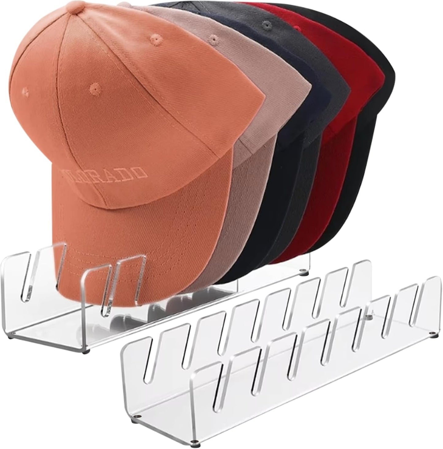 closet organizer Acrylic Hat Organizer – 2-Tier Clear Baseball Cap Rack for Closet, Shelf, or Display | Stackable Cap Holder Storage Stand for Men & Women (Holds Up to 14 Hats) no install needed