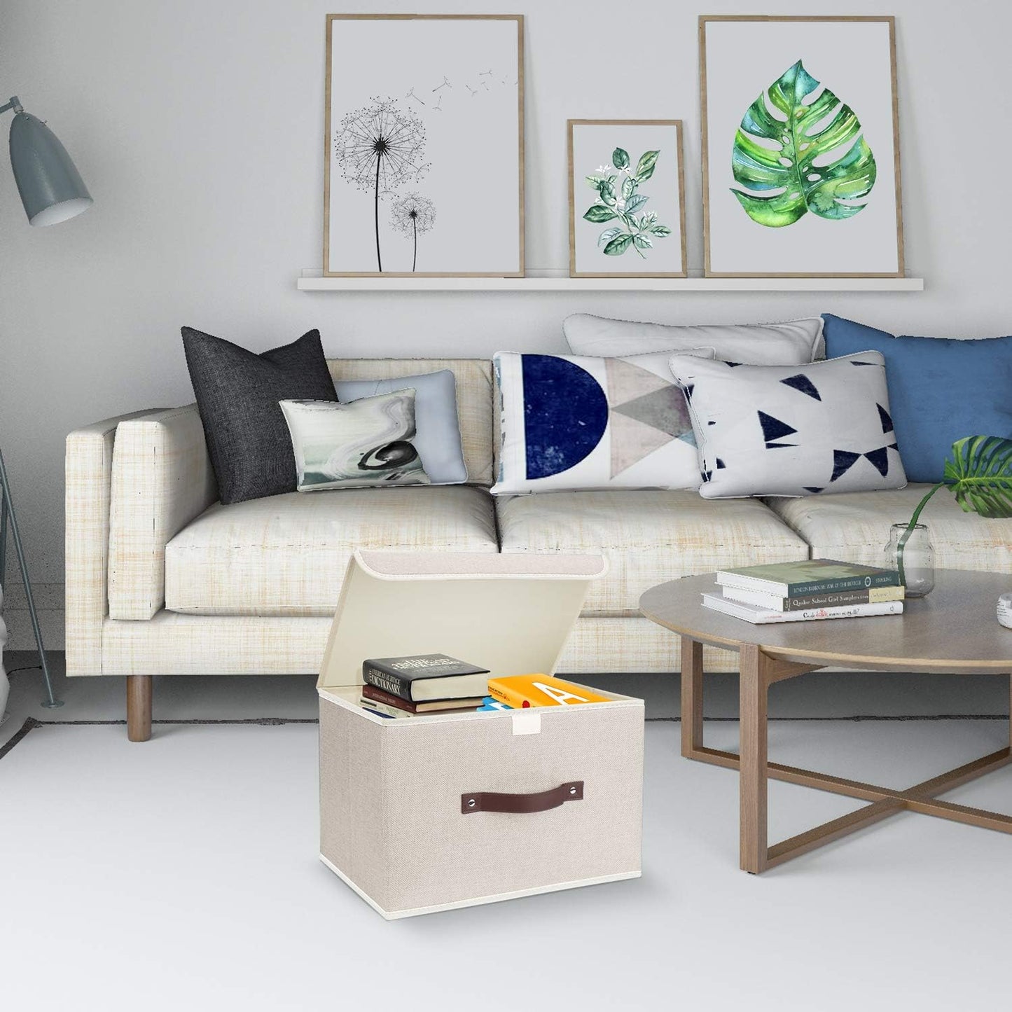 TYEERS Collapsible Storage Boxes, Washable Fabric Storage Bins with Lids, 14.9x9.8x9.8 inches, 3 Pack, Beige