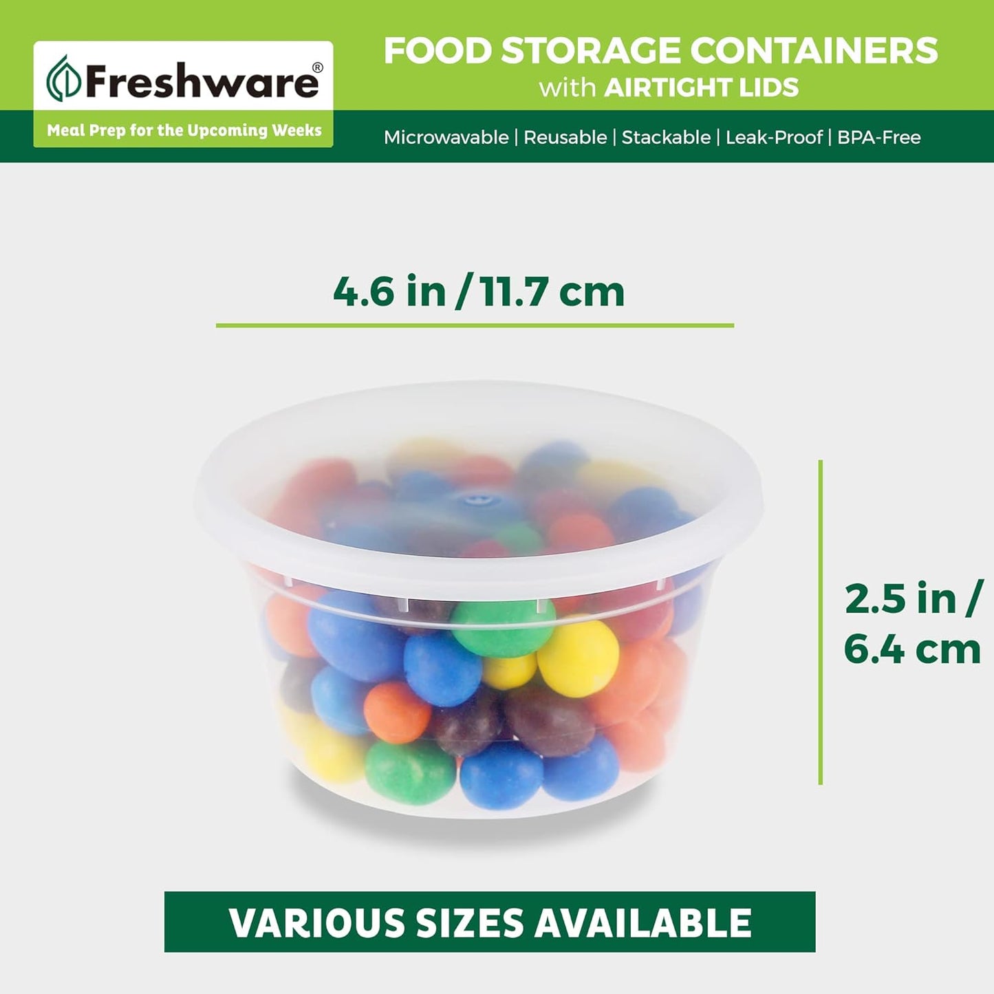 Freshware Food Storage Containers [50 Set] 12 oz Plastic Deli Containers with Lids, Slime, Soup, Meal Prep Containers | BPA Free | Stackable | Leakproof | Microwave/Dishwasher/Freezer Safe