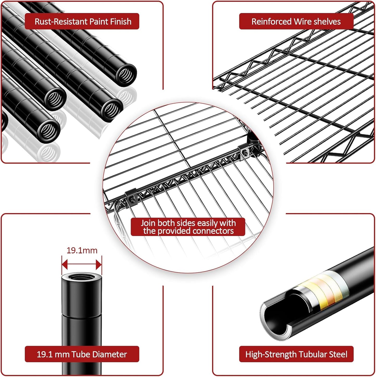 IZEUK Linked Storage Racks, DIY Adjustable Heavy Duty Metal Shelving Unit for Corner, Ideal for Kitchen, Garage, Warehouse, and Garden (Black, 4 Tiers, 15.7" D x 33.5" W x 59.5" H, 1147 lbs Capacity)