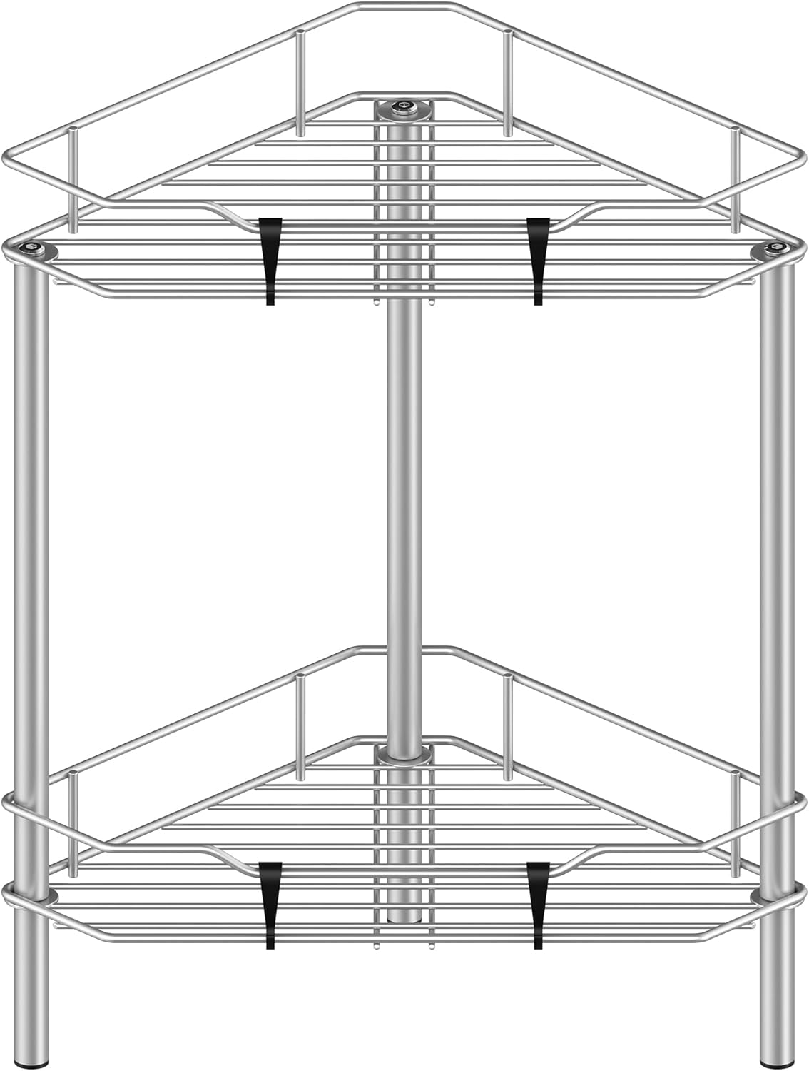 2 Tier Floor Standing Corner Shower Caddy Organizer Shelf with Hooks, Bathroom Shelves Stand Rack, Gray