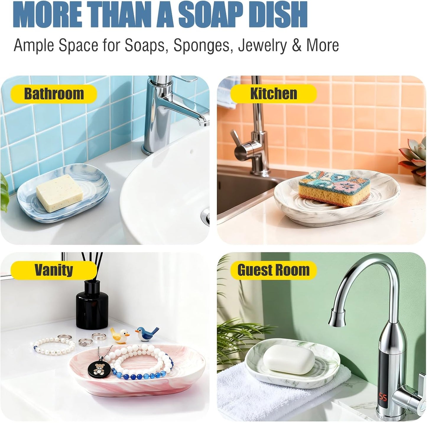 OTHIX Ceramic Soap Dish with Unique Marble Texture, Decorative Bar Soap Holder for Bathroom and Kitchen, Cute Soap Dishes for Bar Soap, Jewelry, Ring (Gray Texture)