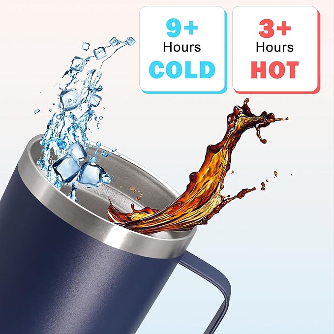 20 oz Tumbler with Handle and Lid, Stainless Steel Tumbler Insulated Travel Coffee Mug, Spill Proof Double Wall Vacuum Tumbler Cup Keep Drink Hot & Cold, Navy, 6 Pack