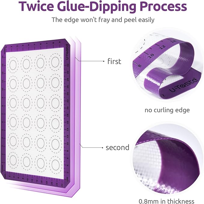 U-Taste 446ºF Heat Resistant Macaron Silicone Baking Mat, Non Stick Reusable Cookies Pastry Sheet Liner with Edge Enhancement Circle Measurement for Oven (Half Sheets Size, Pack of 2, Purple)
