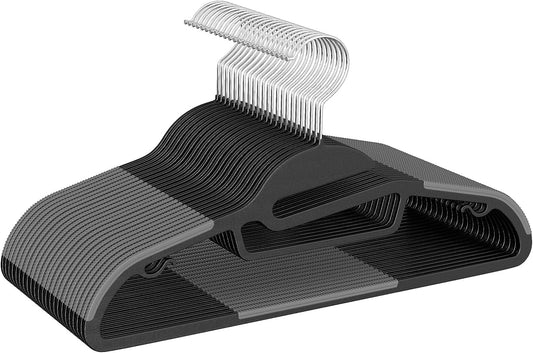 Heavy Duty Plastic Hangers 50 Pack with Non-Slip Design,0.2 Inches Thick,360°Swivel Hook Space Saving Organizer for Bedroom Closet,Shirts,Pants,Strong Enough for Coat(Black- S Shaped)