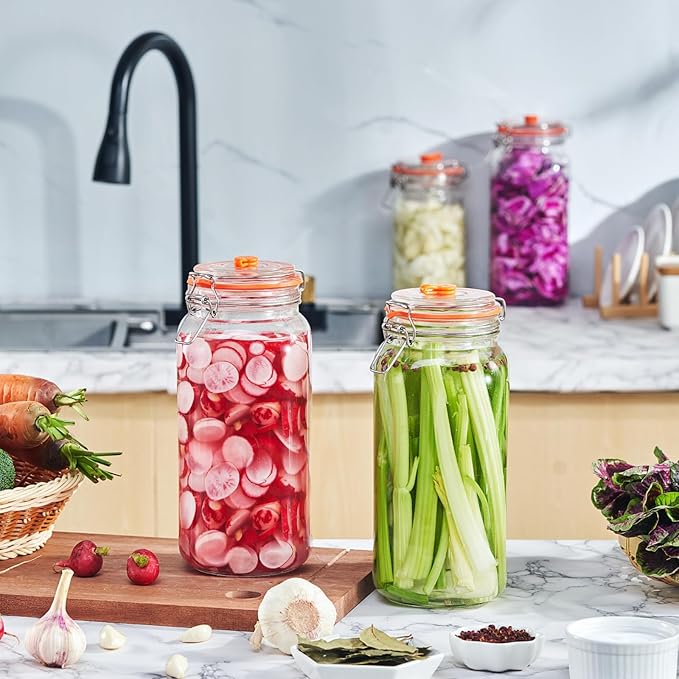 JILLMO Fermenting Jar, 2 Liter Glass Fermentation Kit with Fermenting Weights and Airlocks for Kombucha, Sauerkraut, Pack of 2