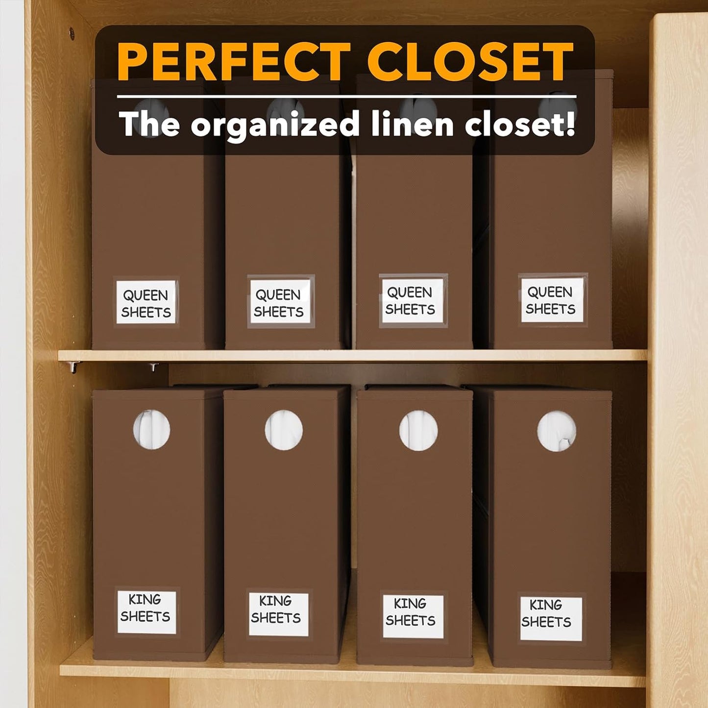 SpaceAid 8 Pack Bed Sheet Organizers and Storage, Foldable Linen Closet Organizer, Set Folder Keeper With Window XL (Queen & King Size) Bedding Container (Brown)