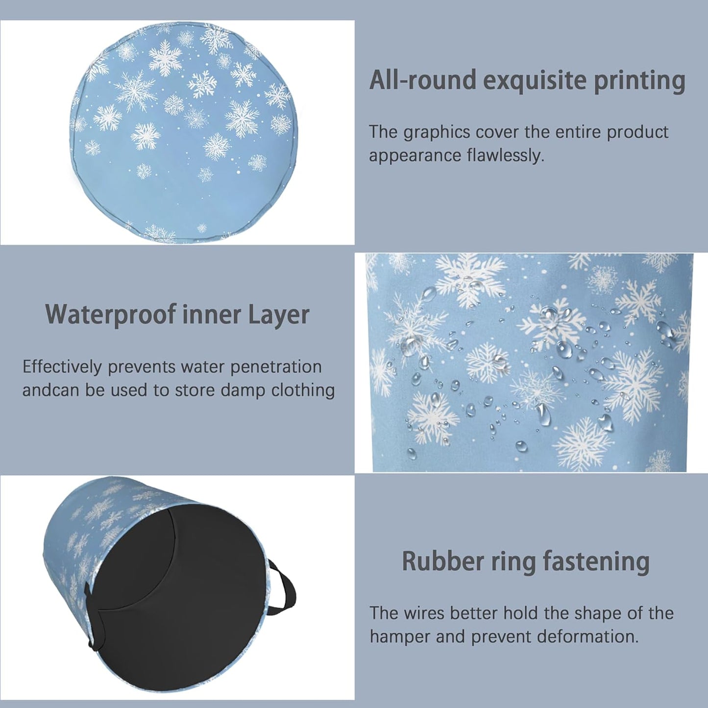 Snowflakes Christmas Laundry Basket,Oxford Cloth Laundry Hamper with Handle Foldable Portable Clothes Storage Basket for Bathroom Bedroom Dorm Room 16" x 20.8"