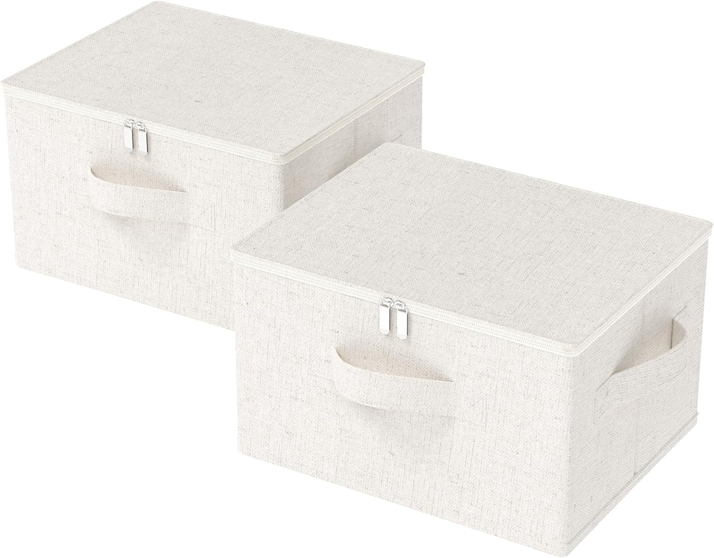 Fabric Underbed Storage Bins with Lid, Foldable Cube Organizer, Home Wardrobe Containers Box for Organizing Clothes, Shoes, Blankets, Pillows, 19.6x15.7x11.8Inches, Beige, 2 Pack