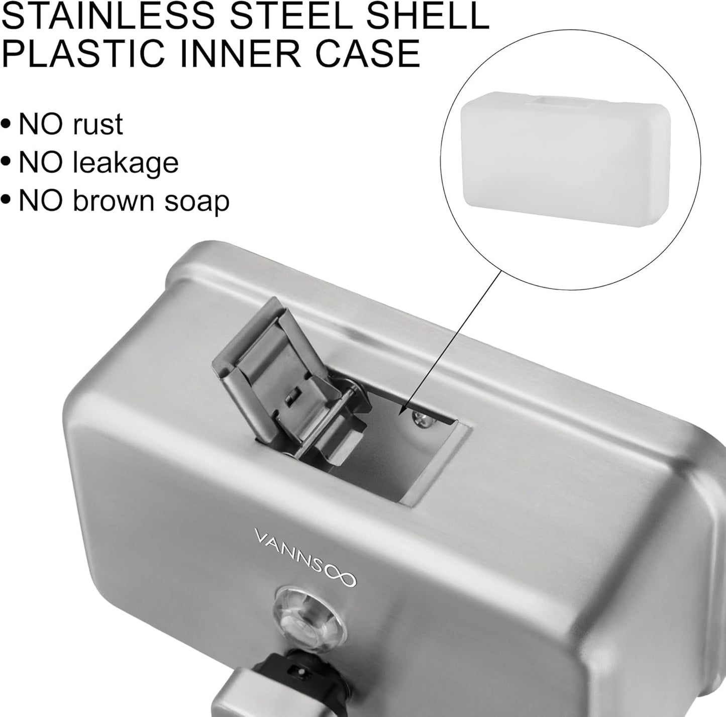 Wall Mounted Hand Soap Dispenser Bathroom, 1100ml 37oz Commercial Stainless Steel Liquid Soap Dispenser Wall Mount (Horizontal Brushed)