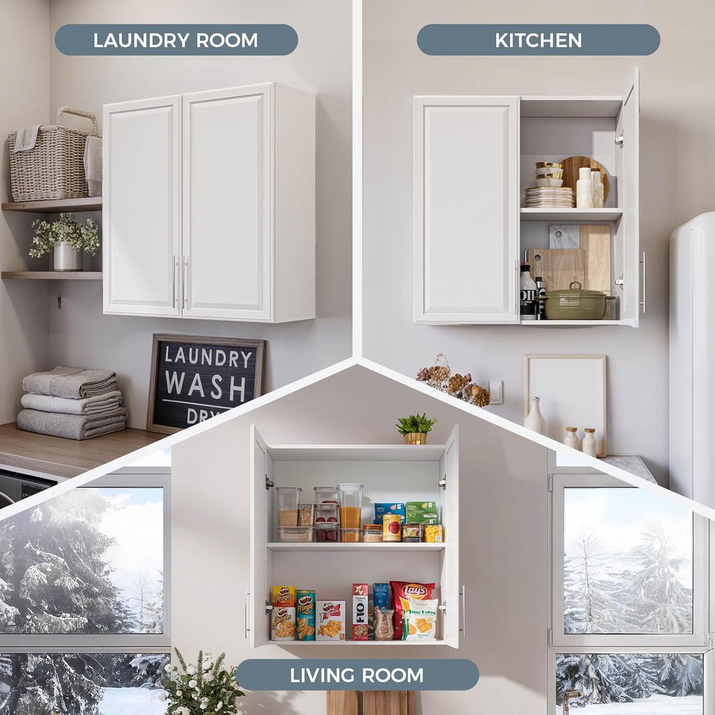 60" W Laundry Room Wall Cabinet with Adjustable Shelf,Wall Mounted Kitchen Cabinets with Two Shaker Doors,Upper Storage for Laundry Room, Bathroom, Kitchen