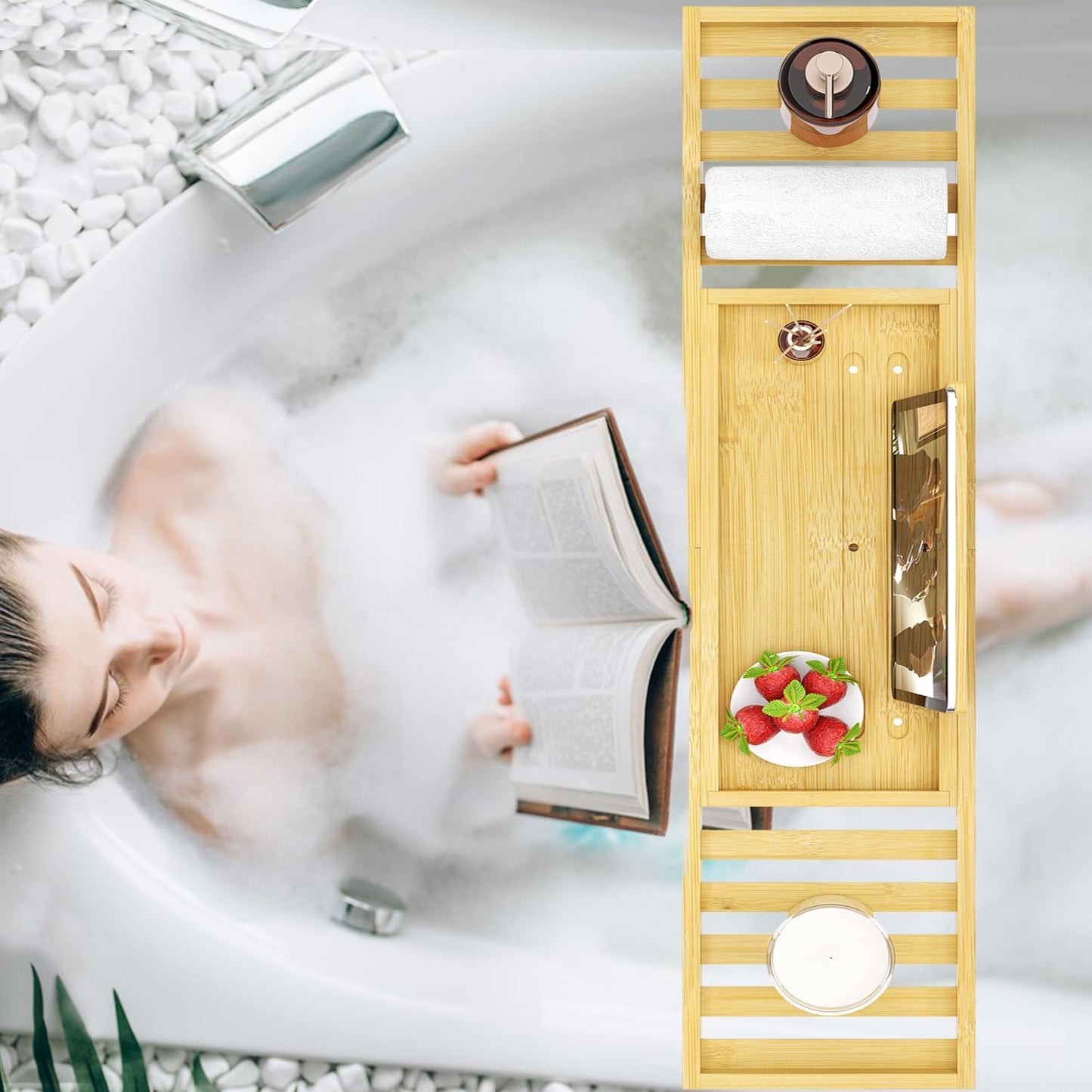 Bathtub Tray - Bath Tray Expandable - Bath Table Trays for Bathtub/Tub,Premium Bamboo Wooden, Fits Most Bath Tubs