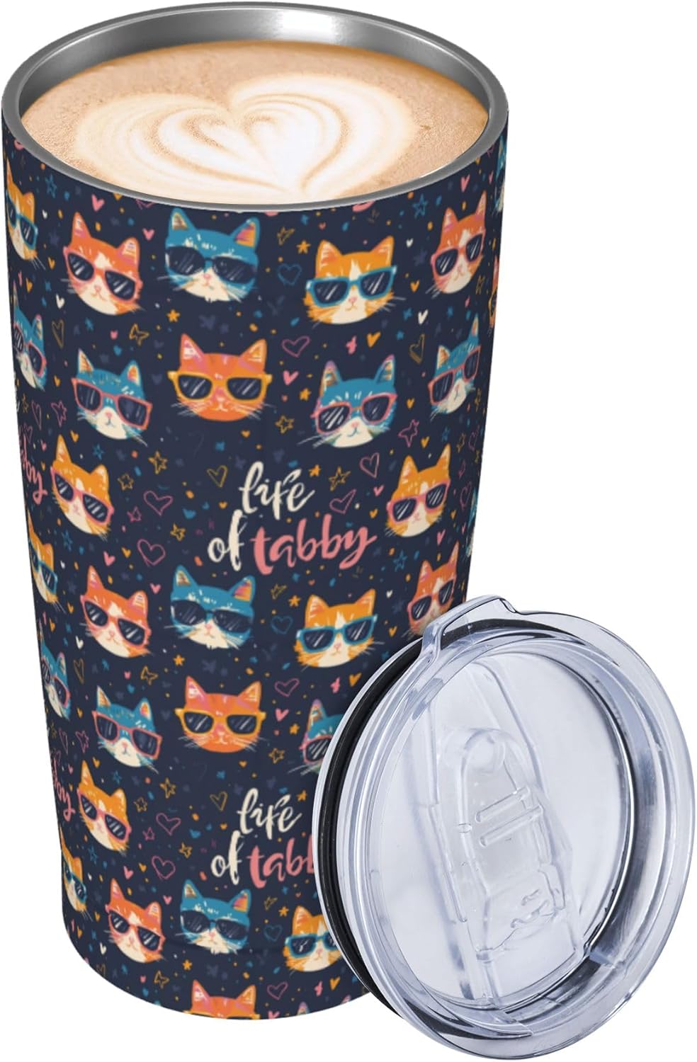 Cat Tumbler with Lid and Straw 20oz Insulated Reusable Stainless Steel Travel Mug Double Wall Vacuum Coffee Cup for Hot Cold Drinks Leak-Proof Portable Cups for Women Men Gifts