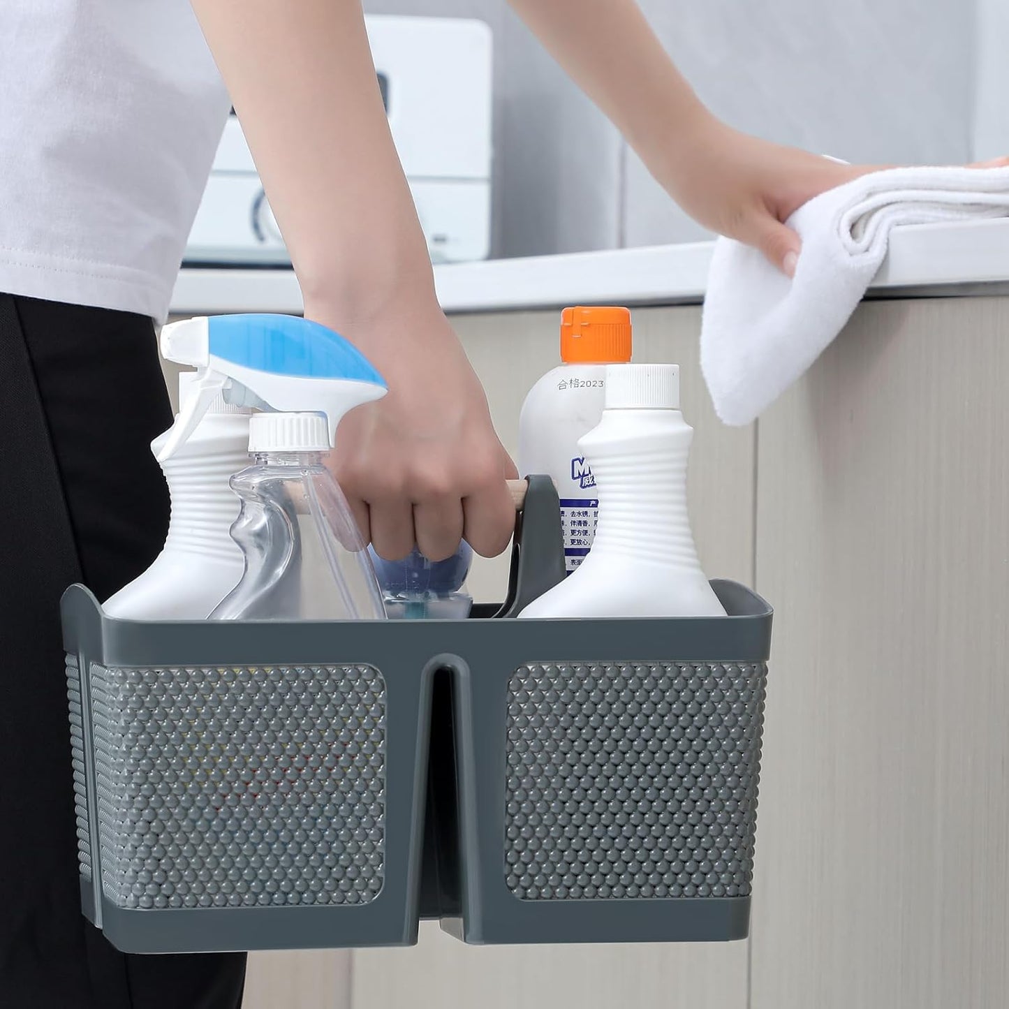 rejomiik Portable Shower Caddy Basket Plastic Cleaning Caddy Organizer Storage Tote with Handle for Bathroom, College, Dorm Room Essentials, Grey