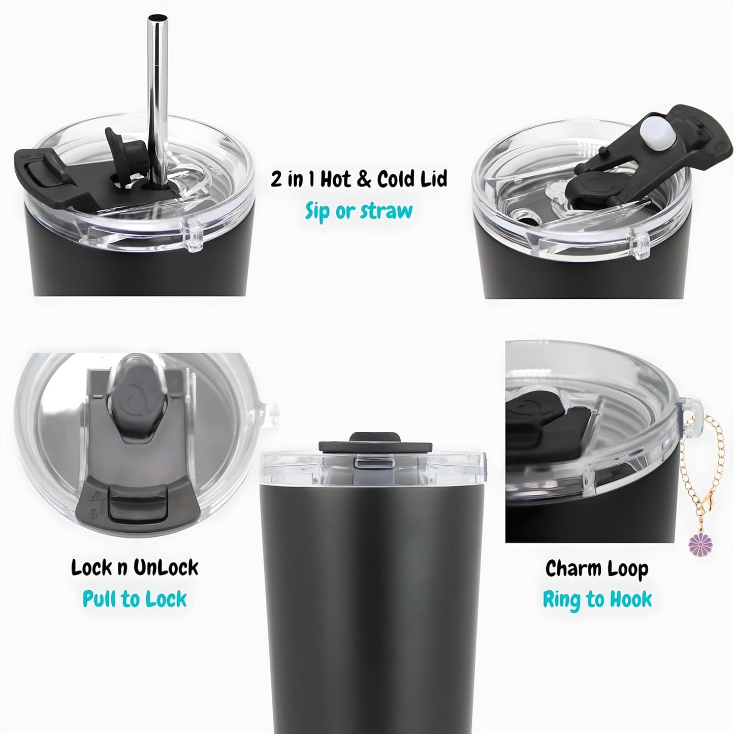 Drinco - 20 oz Stainless Steel Tumbler | Double Walled Vacuum Insulated Mug With Lid, 2 Straws, For Hot & Cold Drinks (20oz Deep Purple, 20oz)