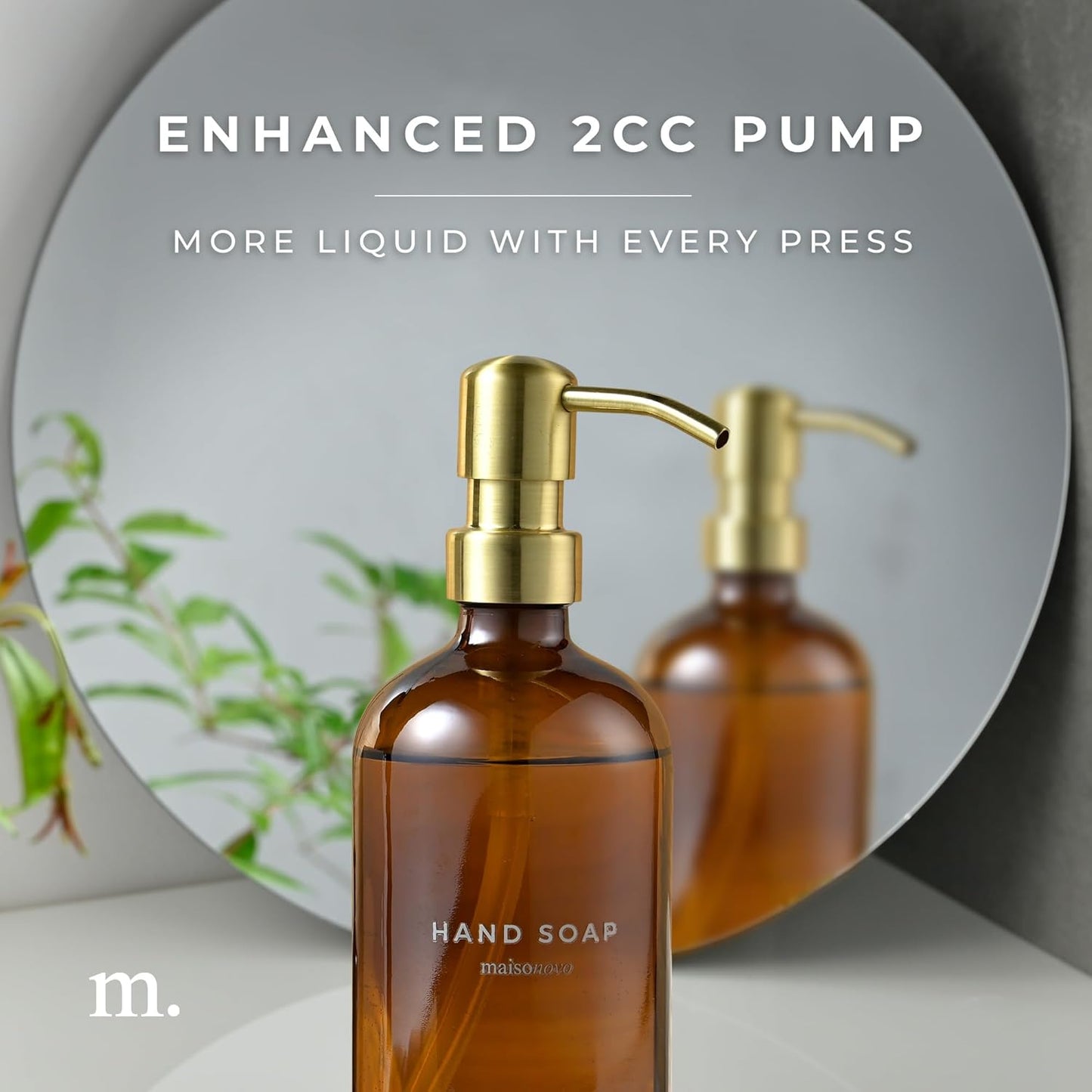 MaisoNovo Soap Dispenser 2-Piece Set | 16.9oz Amber Bottles with Gold Stainless Steel Pumps