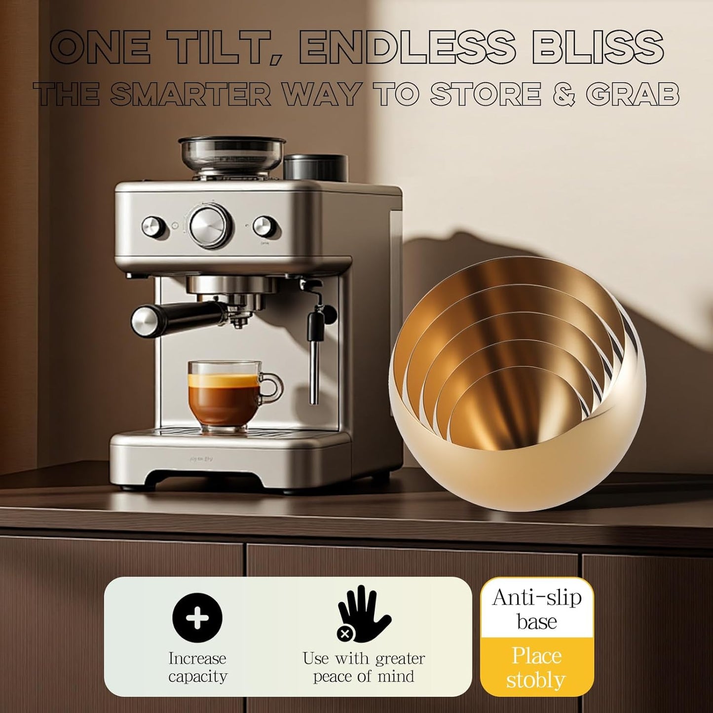 Large Capacity Coffee Pod Holder – Stainless Steel Pod Organizer and Holder | Stylish Coffee Bar Accessories & Countertop Storage (Gold, 5 Pack)