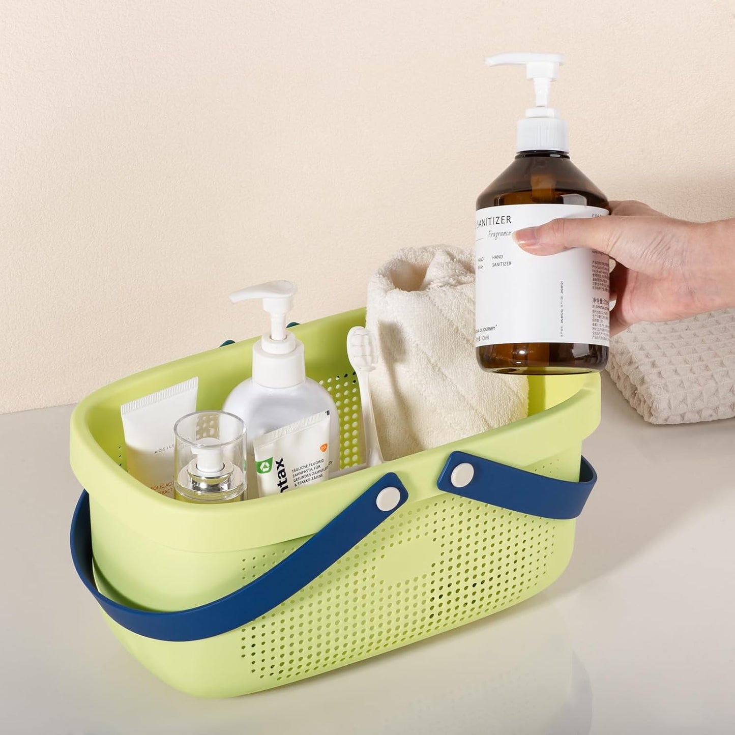 JiatuA Plastic Storage Basket with Handle Portable Shower Caddy Tote Organizer Basket Bin for Bathroom Kitchen Dorm Room Bedroom, ‌Yellow