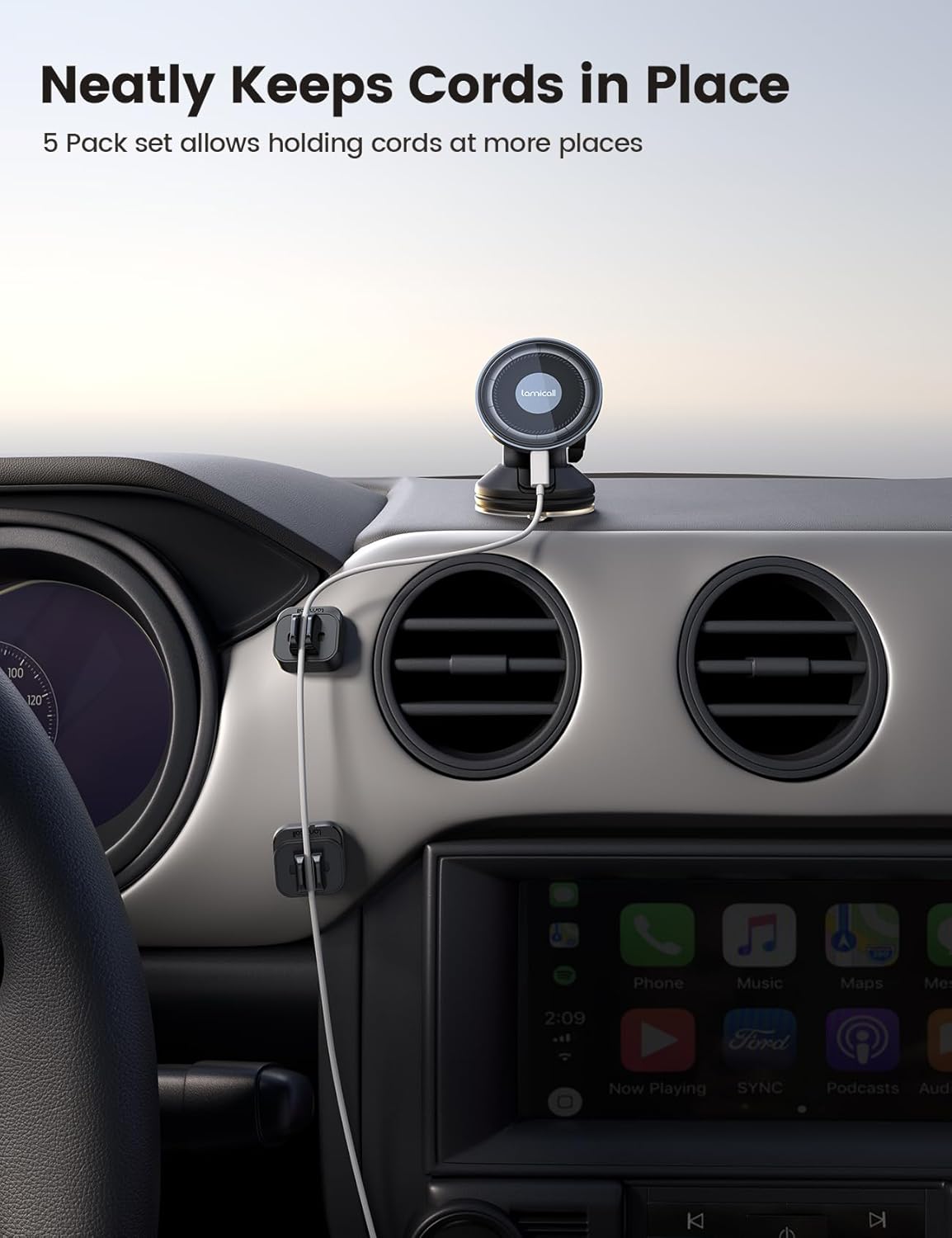 Lamicall Cable Clips, Cord Organizer - [Two Pack] Adjustable Hole Cord Clips Management, Adhesive Wire Organizer USB Cable Holder, Charging Power Cord Keeper Catcher for Desk