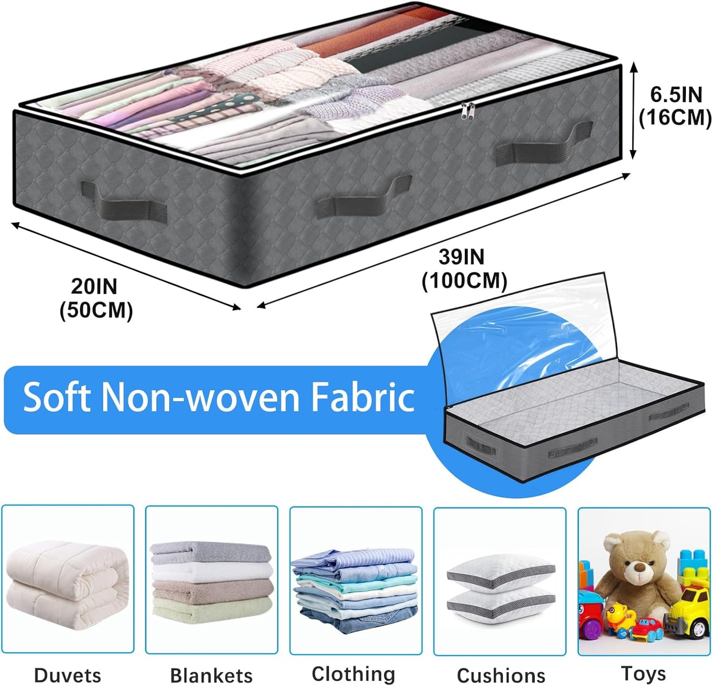 4 Pack Under Bed Storage, 90L Collapsible Closet Containers Organizers and Under Bed Storage Bins, Underbed Storage Bags for Wrapping Paper, Blanket, Towels, Clothes, Comforter, Sweaters, Linen Sheet