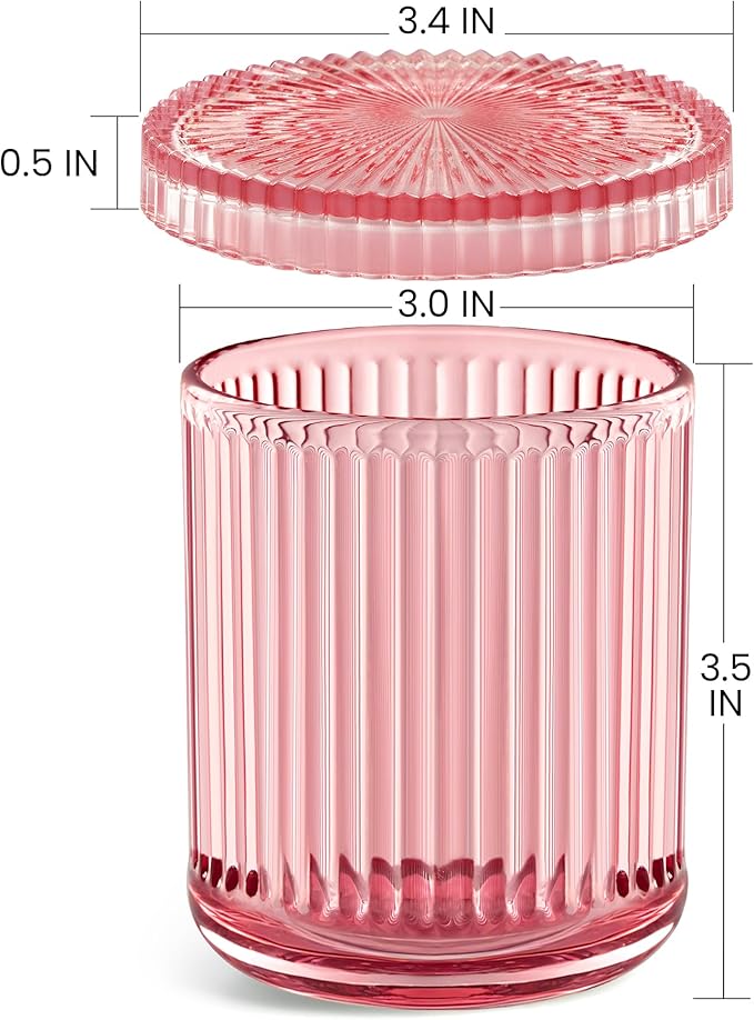 2 Pack Qtip Holders for Bathroom, Clear Glass Apothecary Jars with Lids,Vintage Bathroom Canisters for Cotton Balls,Swabs,Floss Picks,Hair Ties,Vanity Organizer and Storage Decor (Pink)