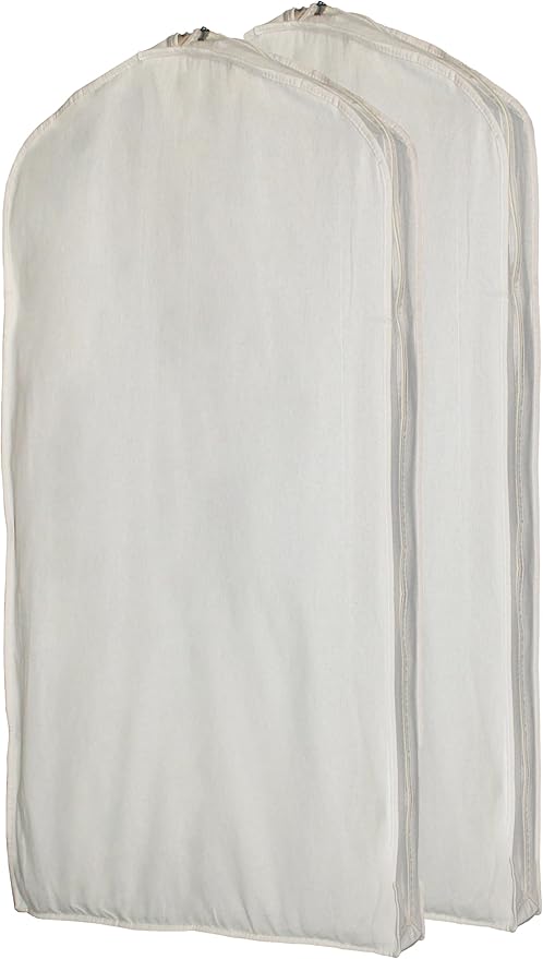 100% cotton canvas garment bags for closet storage and travel 4" Gussets bags with Side Zipper for clothes,coats,jackets,shirts,dresses garment cover for hanging clothes storage (24 * 60 * 4"(2set))