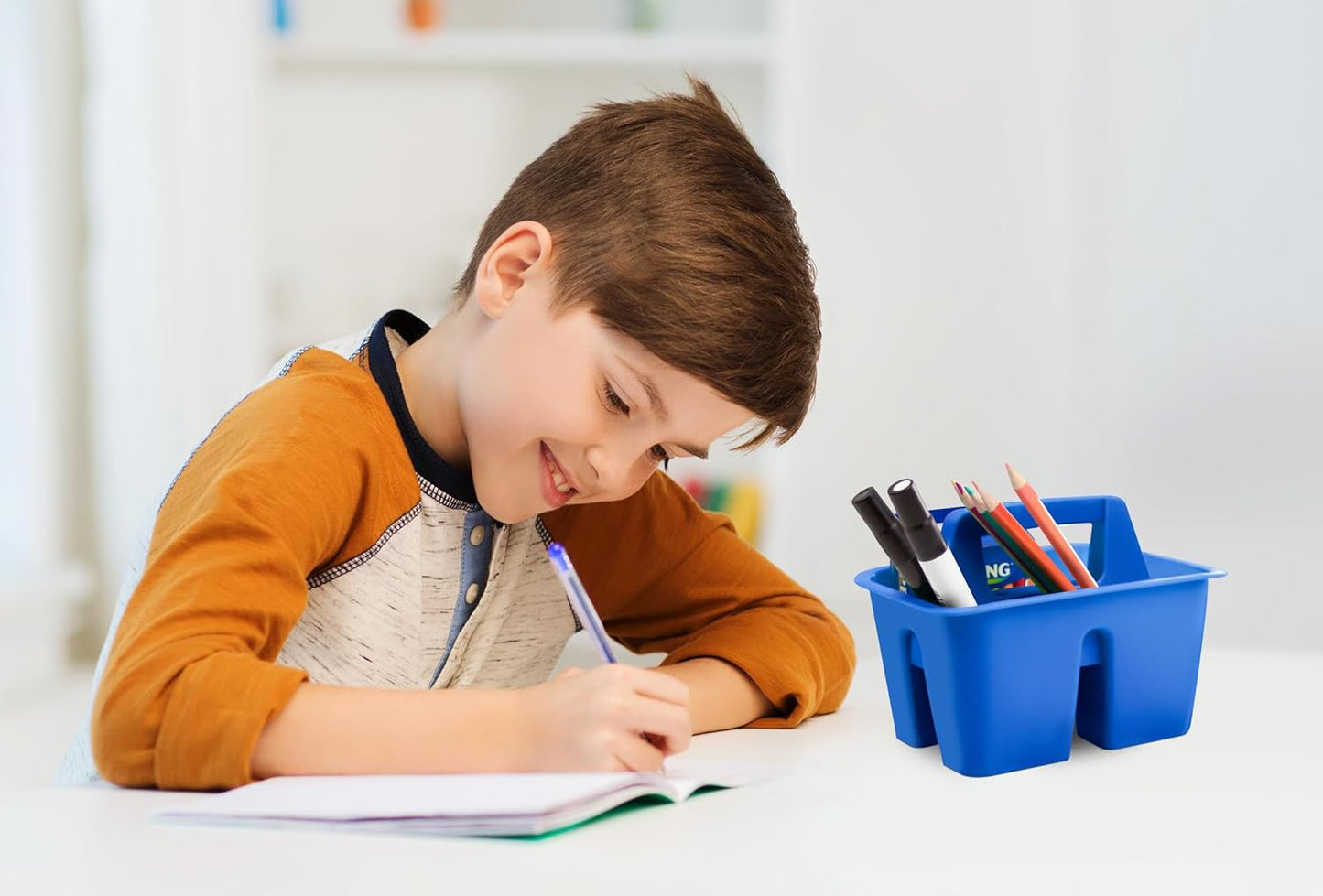 Storex Mini Classroom Caddy, Multipurpose Classroom Organizer with Handle, Red, Pack of 12 (01063U12C)