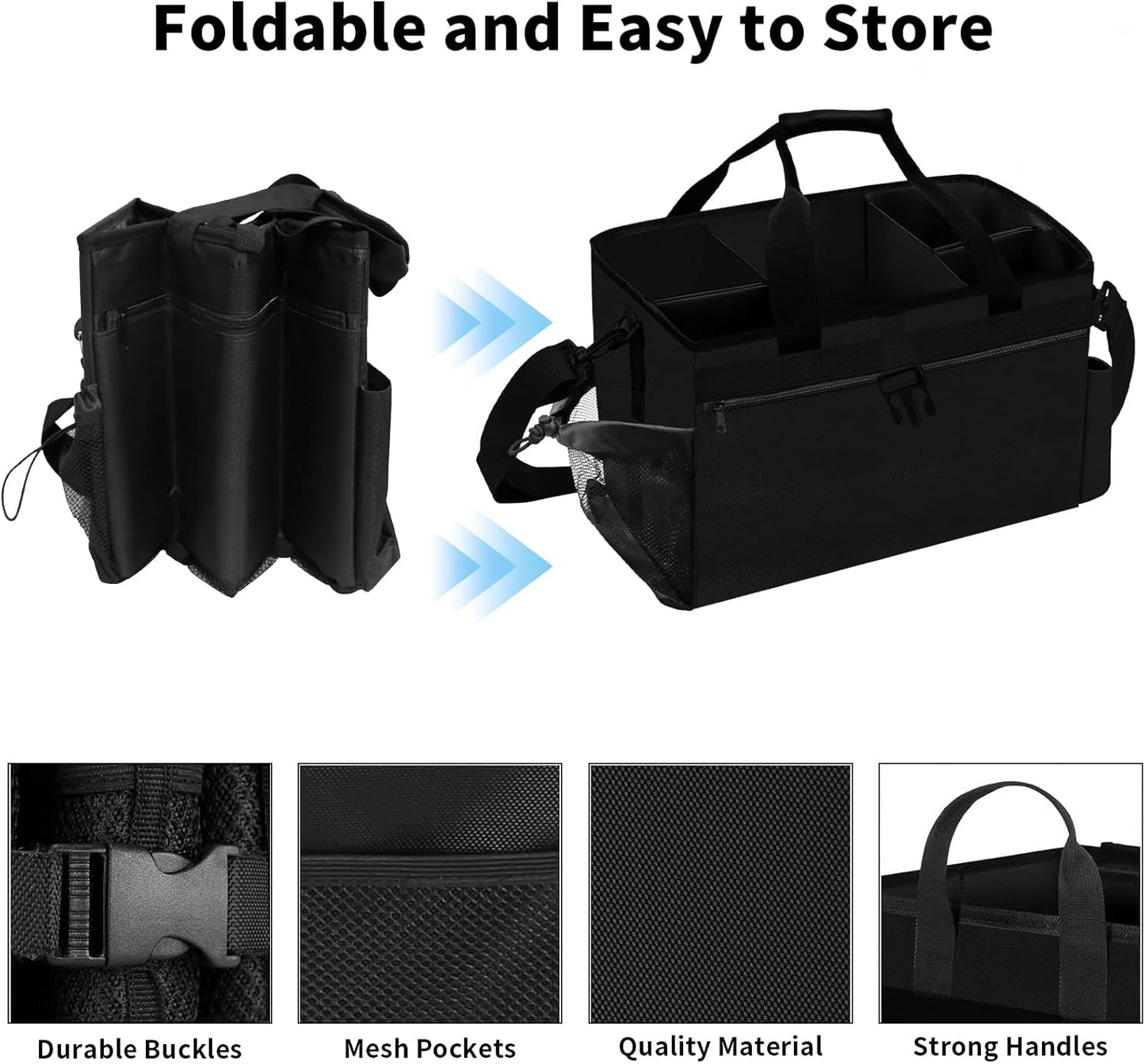 Kovshuiwe Wearable Cleaning Caddy Bag with 4 Foldable Dividers, Cleaning Supply Tote for Cleaning Supplies, Cleaning Organizer with Shoulder Strap and Side Handles for Cleaners