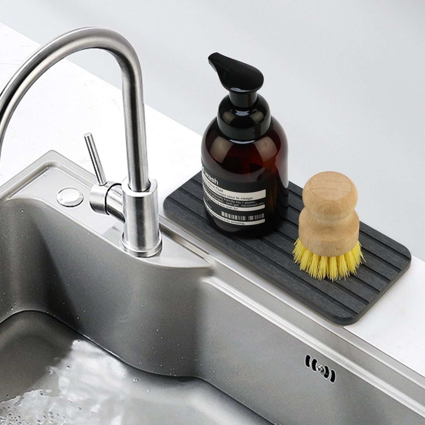 Diatomite Stone Sink Tray Drying Mat for Kitchen Sink Bathroom Counter Trays Diatomaceous Earth Dish Water Absorbing Stone Quick Dry Soap Tray Dispenser Holder Black Bathroom Decor Accessories