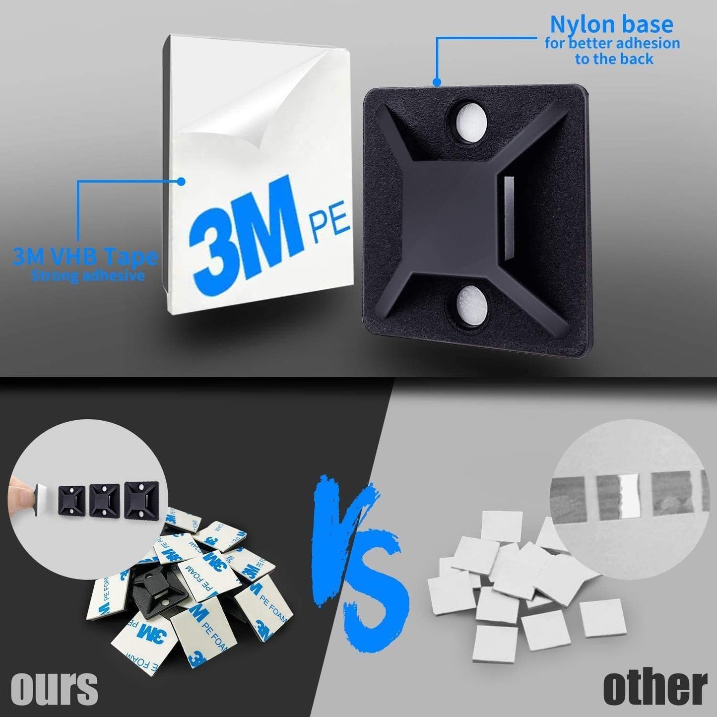 Zip Tie Mounts - SeuYeugX 1000 PCS Cable Self Adhesive Mounts Set for Wire Management with Stick Pads Anchors Clips Squares Holders (Black)