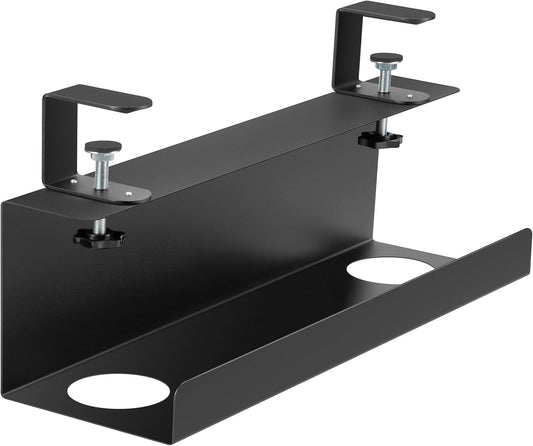 ZhiYo Steel 15.8in Cable Management Under Desk Tray, XL Clamp-On Under Table Cable Tray, No Drill Cord Hider Organizer for Desk, Wire Management Raceway, Black, W4.9in x H5.9in