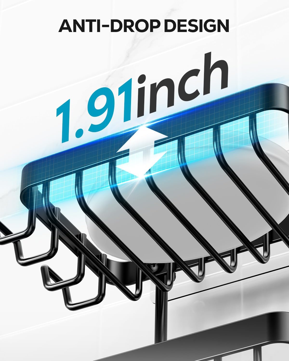 Nieifi 3 Tier Soap Holder Shower, Stainless Steel Adhesive Bathroom Shower Wall Dish Holder with Hooks, Black