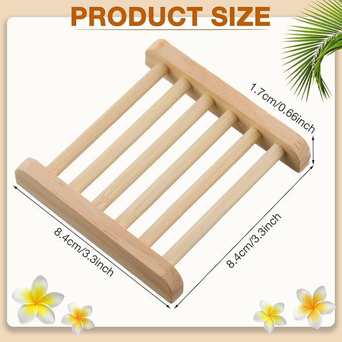 Amyhill 50 Pcs Bamboo Wood Soap Dish Bulk Bathroom Wooden Soap Holder Savers Self Draining Dishes Handcraft Tray, 3.3 x 3.3 x 0.67 Inch (Wood Color)