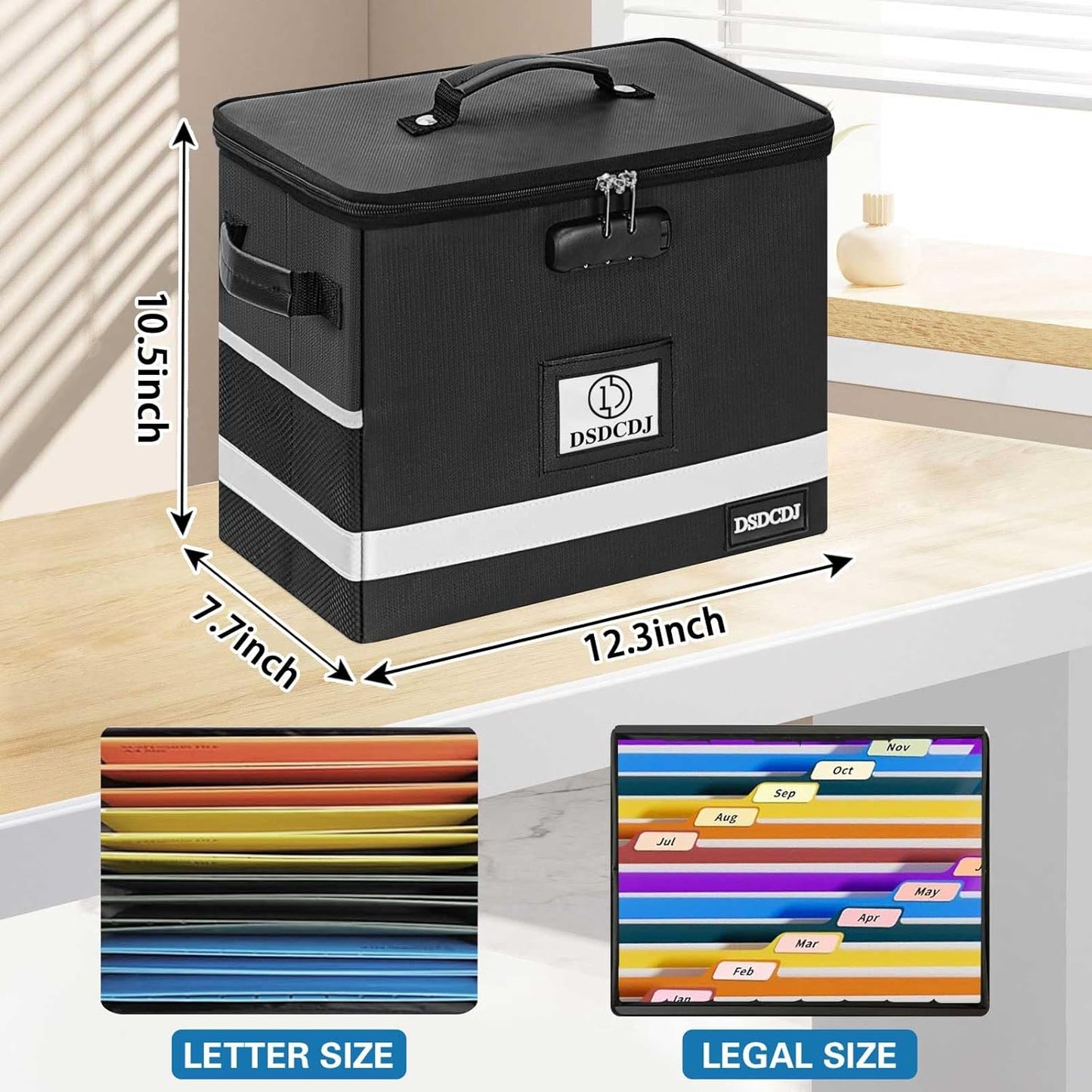 Fireproof Document Box - Fireproof File Organizer with Lock, Portable File Box with Handle, Portable Home Office File Cabinet for Hanging Letter/Legal Folder (12.3 x7.7 x10.5in)