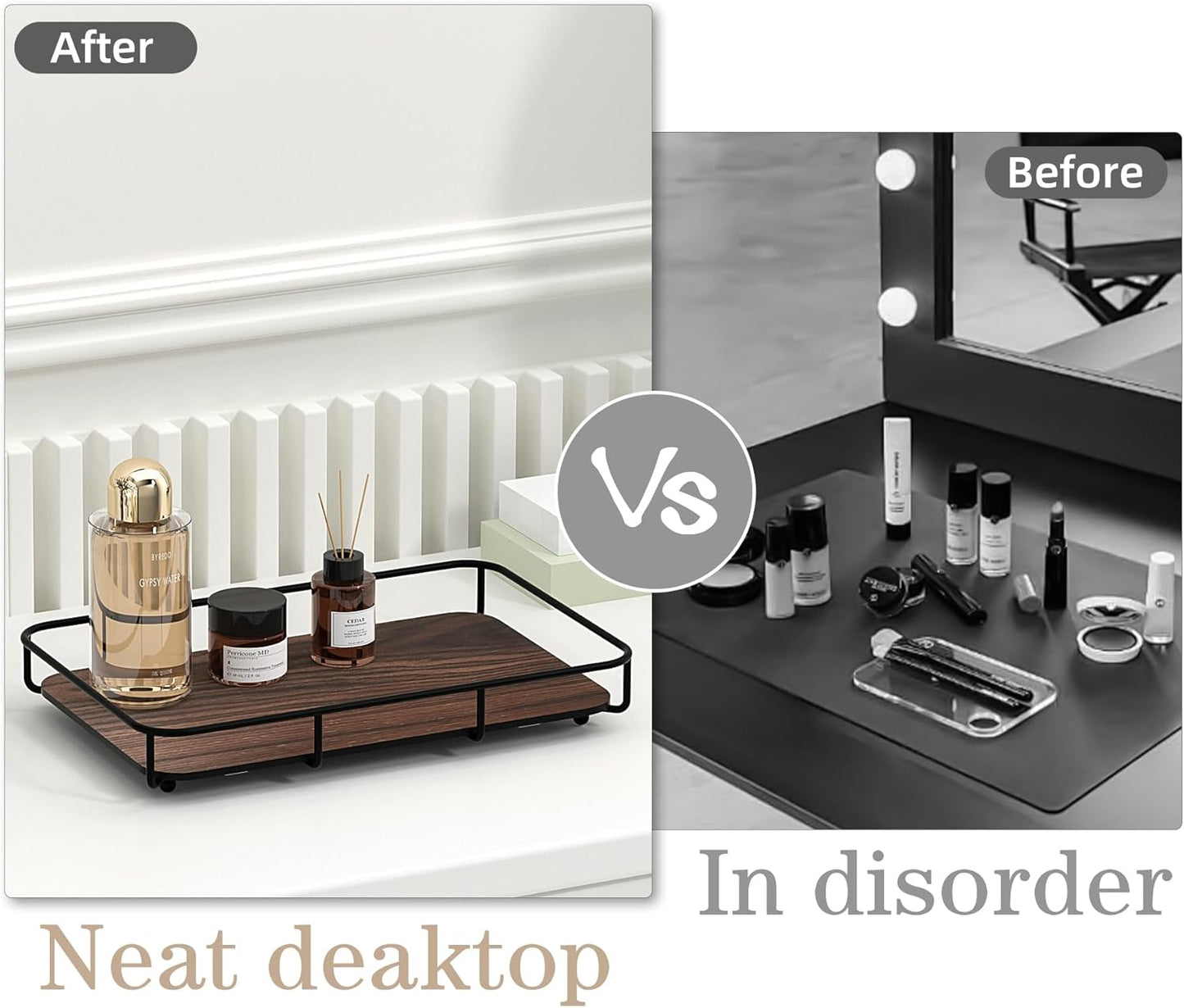 Vanity Tray Makeup Organizer Cosmetics Storage Bathroom Skincare Organizer Countertop Display Rack in Dresser Stainless Steel Shelf Marble Print Ceramic Trays