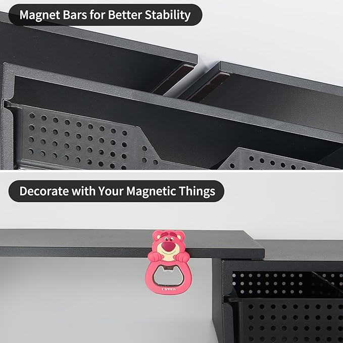 Dual Monitor Stand Riser with Drawer, Computer Stand for Desk, Workspace Desktop Stand, Desk Organizer for Computer, Laptop, TV and More (Black)