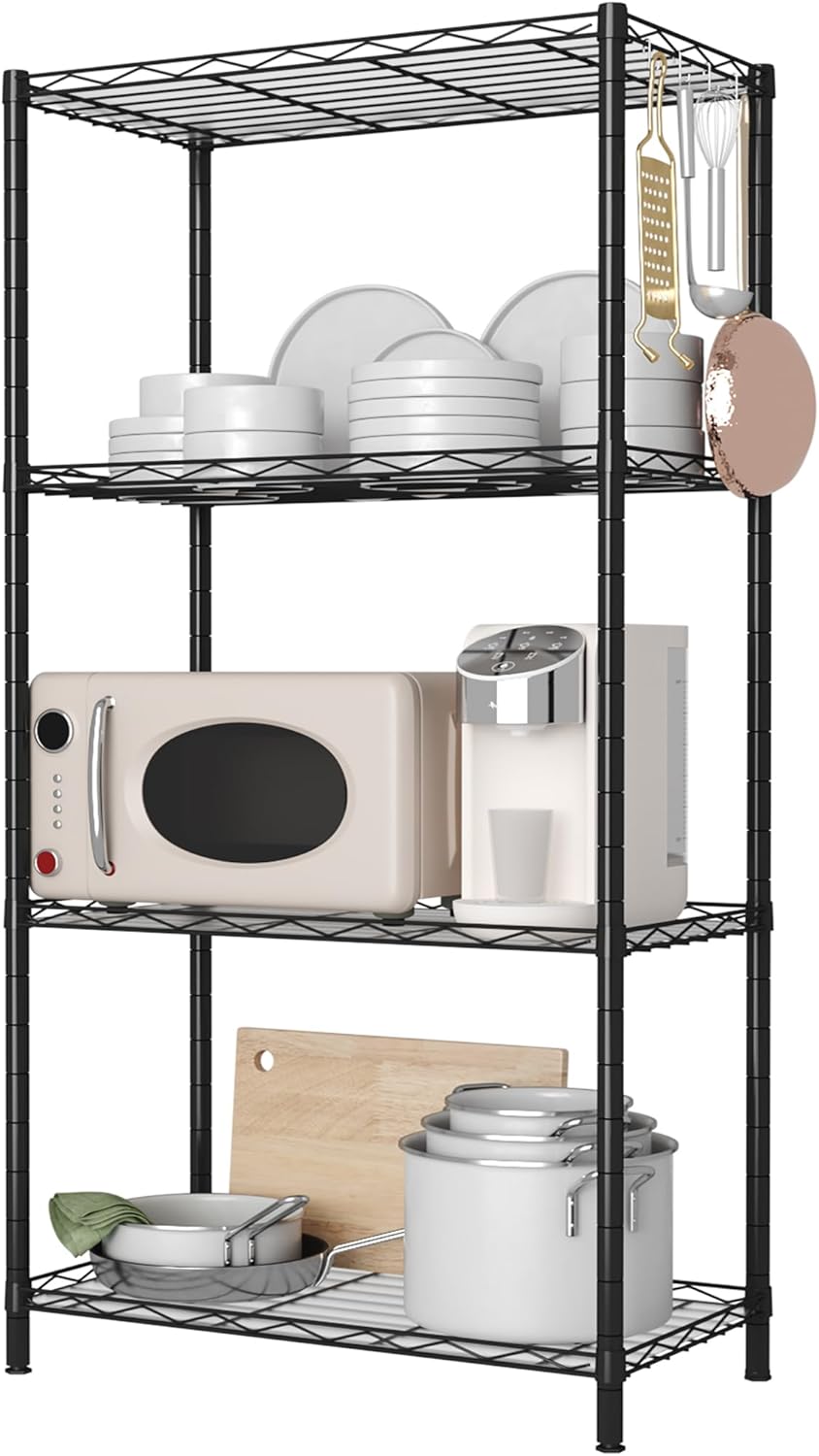 HOMEFORT 4-Shelving Unit, Adjustable Wire Shelving, Metal Wire Shelf Rack Organizer for Kitchen, Pantry, Closet, Bathroom, Laundry, Black,21" W x 11" D x 43" H