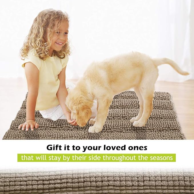 KGORGE Water Absorbent Bath Mat - Soft Bathroom Rugs Non-Slip Set Decor Quick Drying Thick Shaggy Chenile Shower Carpet for Toilet Tub Kitchen Decorations Gifts, Taupe, 47" x 24", 1 Piece